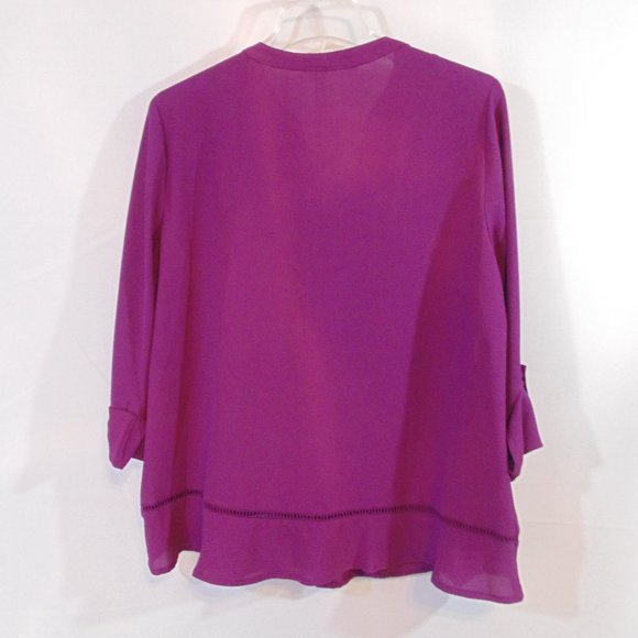 NY Collection Petite L/S Button Sleeve Split Neck Top, Purple Size PL velvet acc - Picture 3 of 4